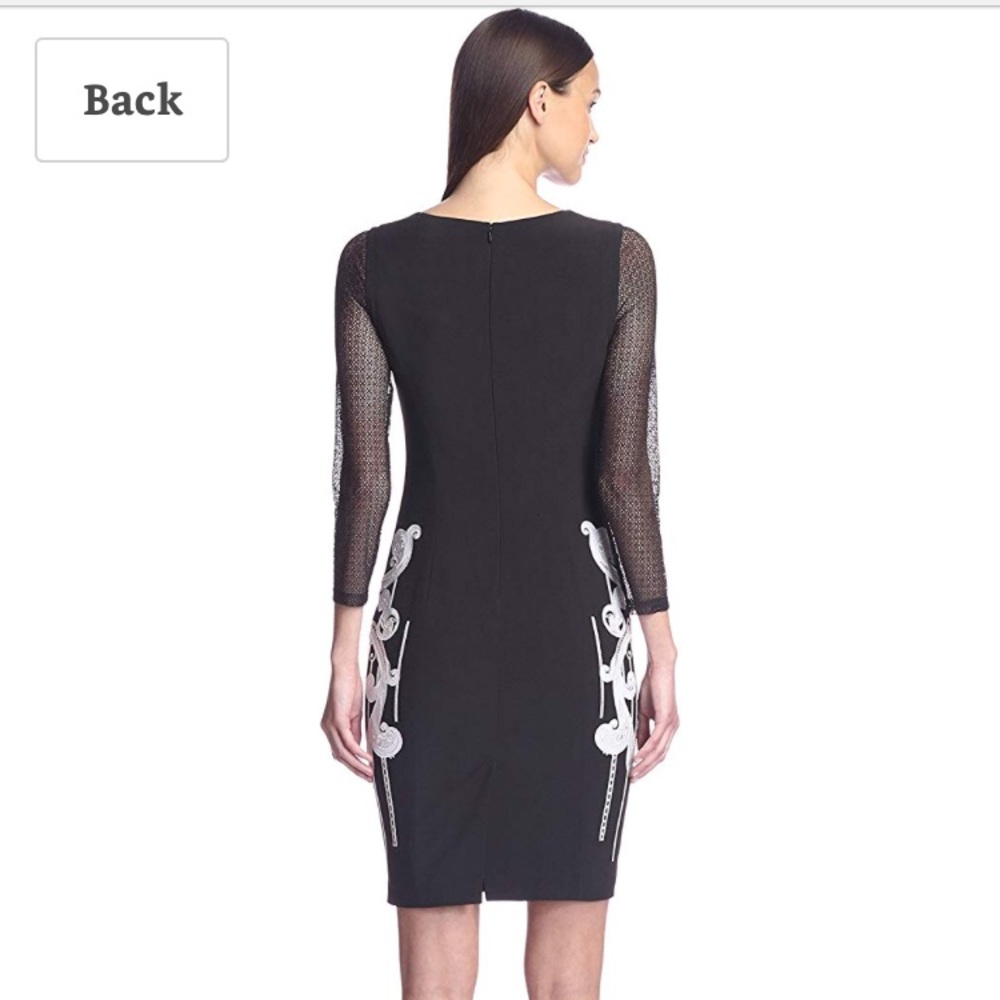 Elegant Black Artwork Dress with Mesh Sleeves - Picture 2 of 3